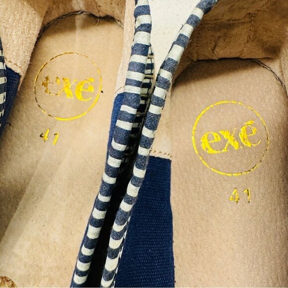 EXE Espadrille Nautical Navy White Striped Marine Shoes Flats  Boho Beachy Sz 41 - Picture 11 of 12